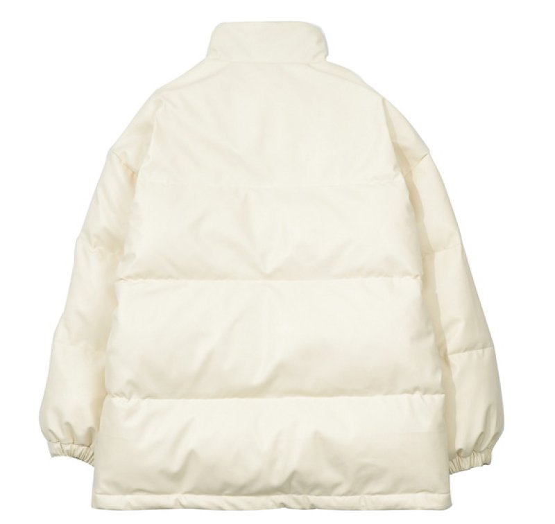 画像4: PU leatherdown jacket coat blouson   ユニセックス 男女兼用レザースマイ&ハートエンブレムダウンジャケット ブルゾン (4)