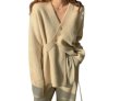 画像1: Women's V-neck oblique buckle loose wild and thin knitted sweater coat　Vネック斜めバックルルーズニットセーターカーディガン コート ジャケット (1)