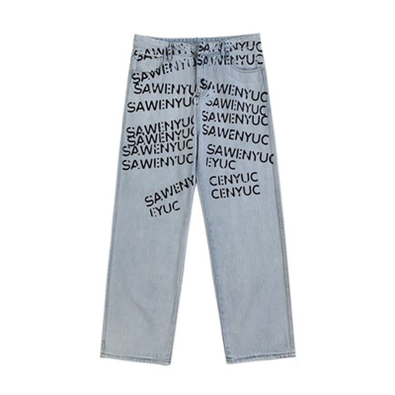 画像2: Unisex loose straight legAlphabet logo print denim pants trousers 　男女兼用ユニセックス アルファベットロゴプリントカジュアルパンツ ジーンズ (2)