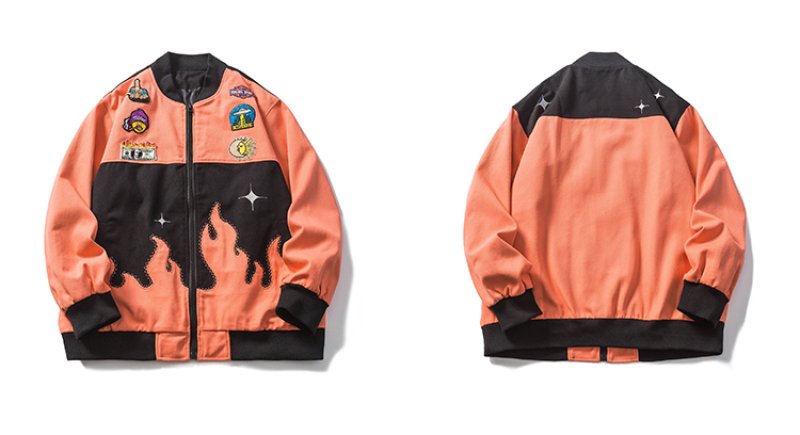 画像3: Flame & Comic Emblem BASEBALL JACKET baseball uniform jacket blouson  ユニセックス 男女兼用ファイヤー&コミックエンブレムスタジアムジャンパー スタジャン MA-1 ボンバー ジャケット ブルゾン (3)