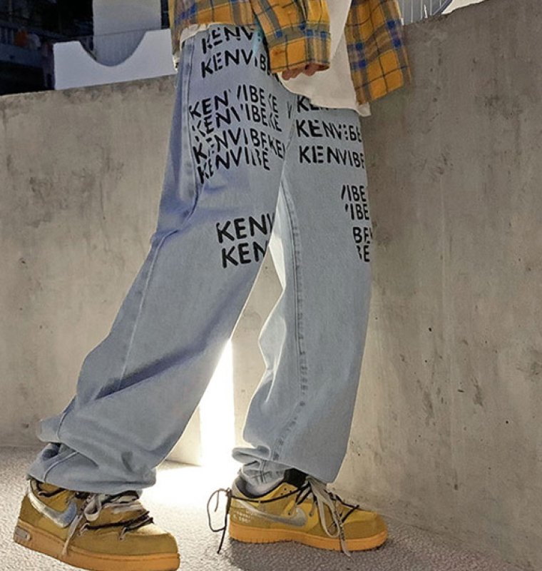 画像7: Unisex loose straight legAlphabet logo print denim pants trousers 　男女兼用ユニセックス アルファベットロゴプリントカジュアルパンツ ジーンズ (7)
