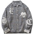 画像1: plaid design lapel  jacket blouson  ユニセックス 男女兼用レター刺繡チェック柄デザインラペルジャケットボンバー ジャケット ブルゾン (1)