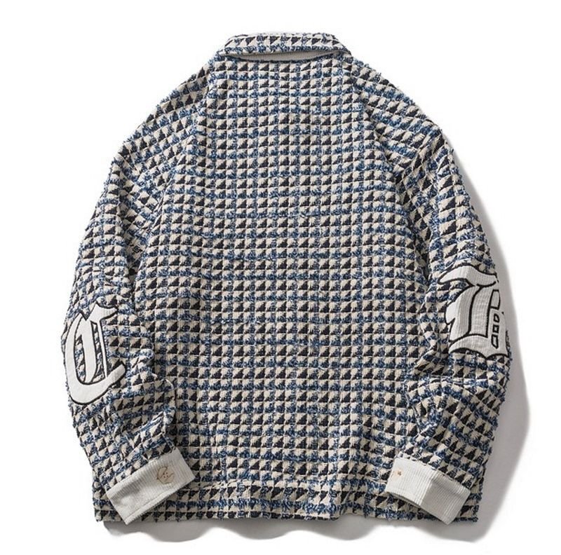 画像2: plaid design lapel  jacket blouson  ユニセックス 男女兼用レター刺繡チェック柄デザインラペルジャケットボンバー ジャケット ブルゾン (2)