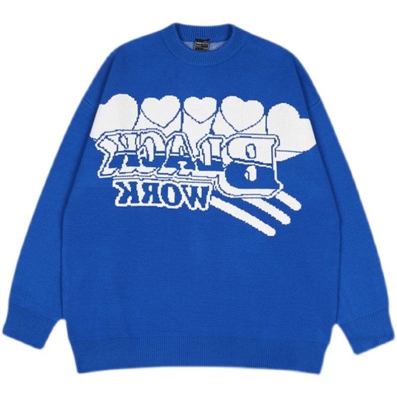 画像1: Unisex Heart crochet oversized sweater　ユニセックス 男女兼用ハート編み込みセーター プルオーバー (1)