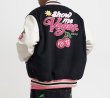 画像1: VOTE21Cherry applique embroidery BASEBALL JACKET baseball uniform jacket blouson  ユニセックス 男女兼用VOTE21チェリー刺繍スタジアムジャンパー スタジャン MA-1 ボンバー ジャケット ブルゾン (1)