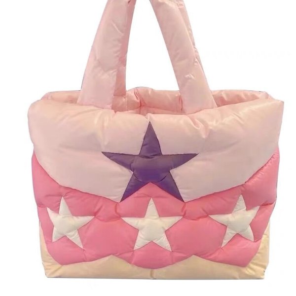 画像1: Star Down Puffer Tote Bag  スター星ダウントート ショルダーバッグ フェイクダウン 中綿入り  (1)