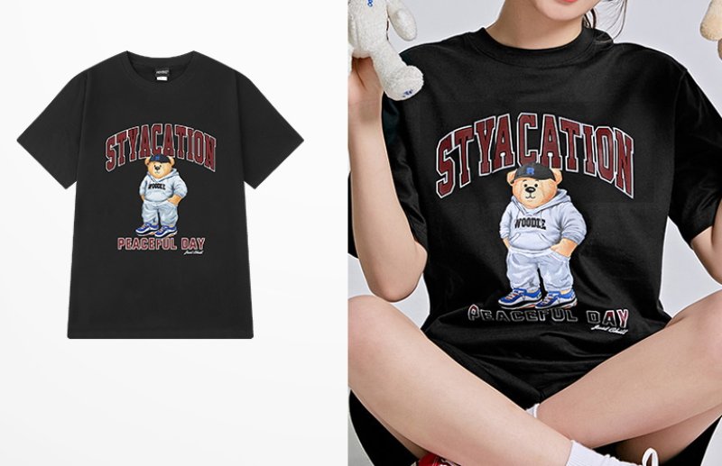 画像3: Sports bear Print Short Sleeve T-shirt ユニセックス 男女兼用peaceful day bear熊ベアプリント半袖Tシャツ (3)