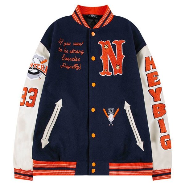 画像1: Little Nili American embroidery BASEBALL JACKET baseball uniform jacket blouson  ユニセックス 男女兼用HEY BIGスタジアムジャンパー スタジャン MA-1 ボンバー ジャケット ブルゾン (1)