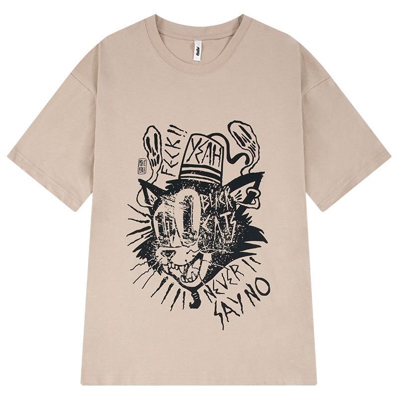 画像1: Tom and Jerry surprised Tom print Short Sleeve T-shirt　ユニセックス 男女兼用サプライズトムプリント半袖Tシャツ (1)