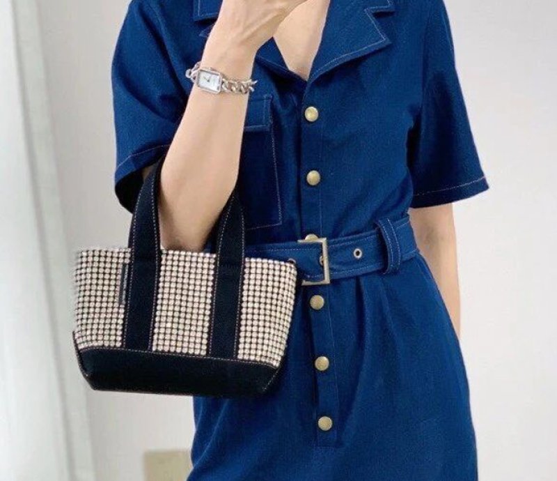 画像8: hinestone canvas diamond Tote Bag  ラインストーンキャンバスミニトートバッグ  (8)