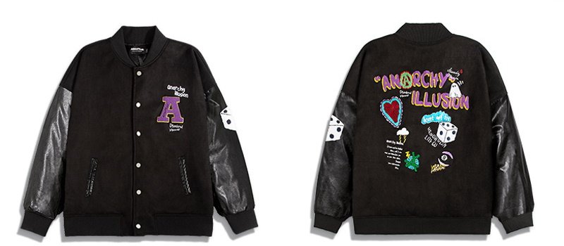画像3: Dice & Purple A Logo mbroidery BASEBALL JACKET baseball uniform jacket blouson  ユニセックス 男女兼用 サイコロ&パープルAロゴ刺繍スタジアムジャンパー スタジャン MA-1 ボンバー ジャケット ブルゾン (3)