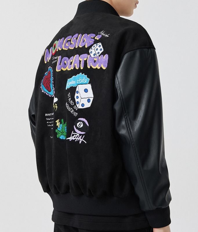画像5: Dice & Purple A Logo mbroidery BASEBALL JACKET baseball uniform jacket blouson  ユニセックス 男女兼用 サイコロ&パープルAロゴ刺繍スタジアムジャンパー スタジャン MA-1 ボンバー ジャケット ブルゾン (5)