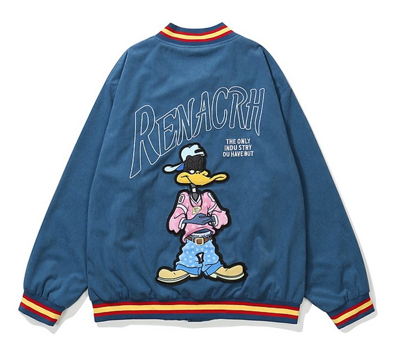 画像2: Daffy Ducke mbroidery BASEBALL JACKET baseball uniform jacket blouson  ユニセックス 男女兼用 ダフィー・ダック刺繍スタジアムジャンパー スタジャン MA-1 ボンバー ジャケット ブルゾン (2)