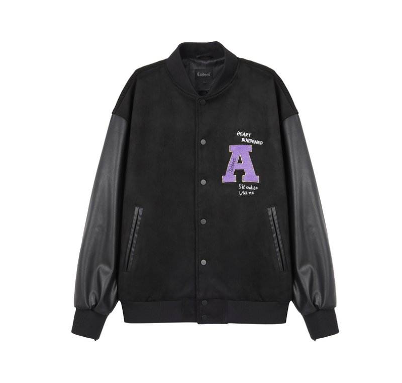 画像2: Dice & Purple A Logo mbroidery BASEBALL JACKET baseball uniform jacket blouson  ユニセックス 男女兼用 サイコロ&パープルAロゴ刺繍スタジアムジャンパー スタジャン MA-1 ボンバー ジャケット ブルゾン (2)