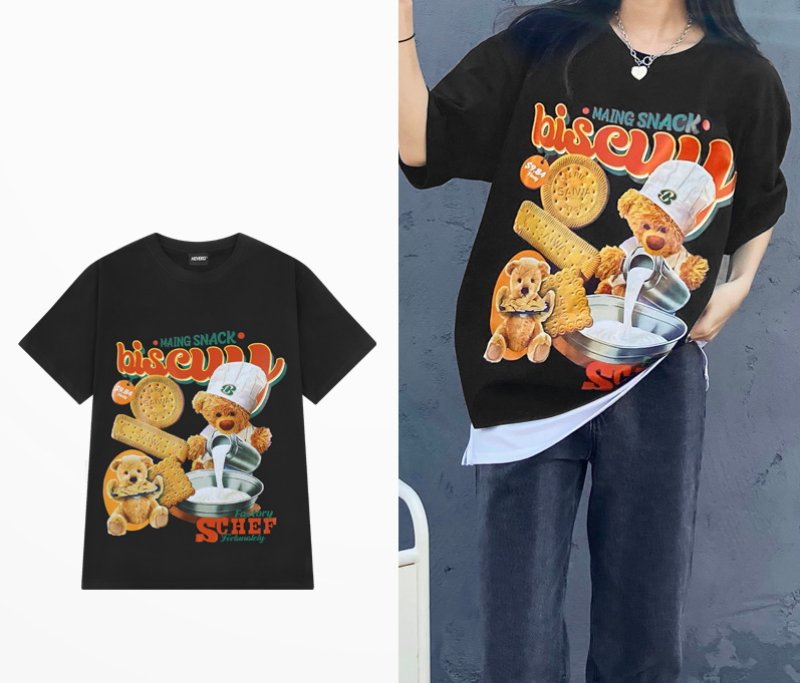 画像3: Biscuits & bear print Short Sleeve T-shirt ユニセックス 男女兼用ビスケット&ベアプリント半袖Tシャツ (3)