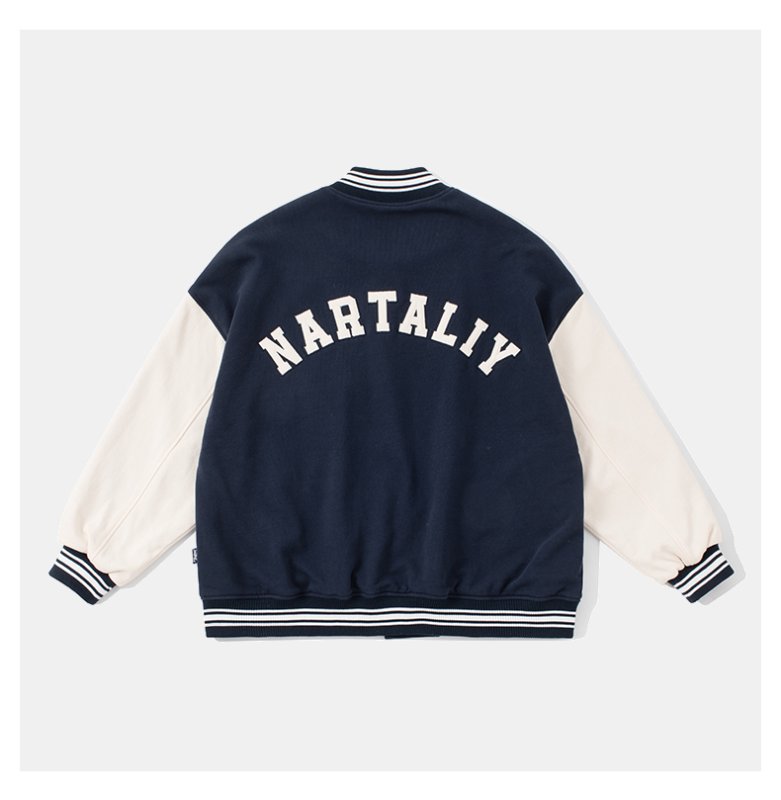 画像6: Loose Colorblock Letter Embroideryembroidery BASEBALL JACKET baseball uniform jacket blouson  ユニセックス 男女兼用Hマークカラーブロックレター刺繡スタジアムジャンパー スタジャン MA-1 ボンバー ジャケット ブルゾン (6)