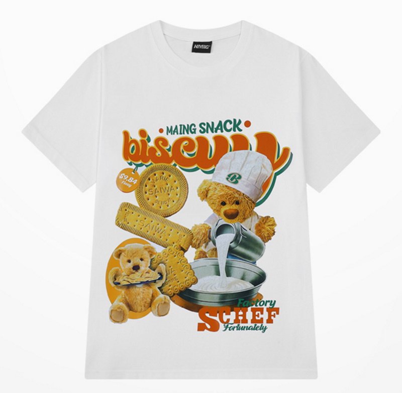 画像2: Biscuits & bear print Short Sleeve T-shirt ユニセックス 男女兼用ビスケット&ベアプリント半袖Tシャツ (2)