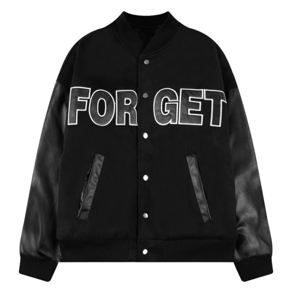 画像1: forget letter logo embroidery BASEBALL JACKET baseball uniform jacket blouson  ユニセックス 男女兼用forgetレターロゴスタジアムジャンパー スタジャン MA-1 ボンバー ジャケット ブルゾン (1)