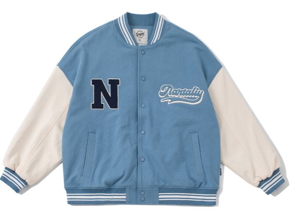 画像1: Loose Colorblock Letter Embroideryembroidery BASEBALL JACKET baseball uniform jacket blouson  ユニセックス 男女兼用Hマークカラーブロックレター刺繡スタジアムジャンパー スタジャン MA-1 ボンバー ジャケット ブルゾン (1)