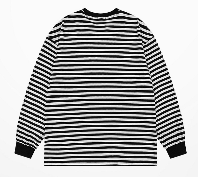 画像2: long-sleeved Sleeve Border T-shirt  ユニセックス 男女兼用ワンポイントボーダー長袖Tシャツ (2)