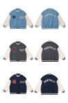 画像8: Loose Colorblock Letter Embroideryembroidery BASEBALL JACKET baseball uniform jacket blouson  ユニセックス 男女兼用Hマークカラーブロックレター刺繡スタジアムジャンパー スタジャン MA-1 ボンバー ジャケット ブルゾン (8)