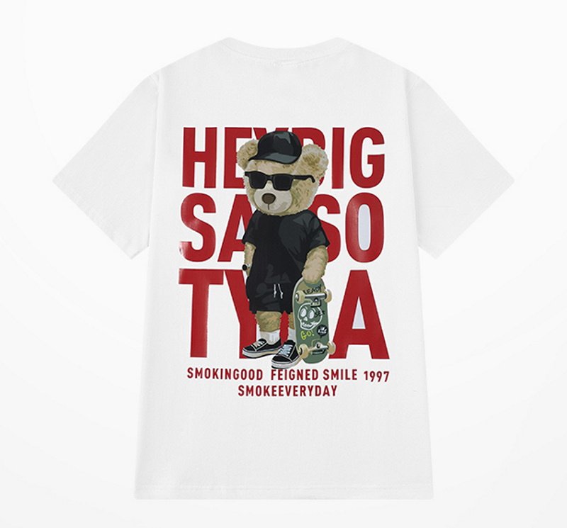 画像3: HEY BIG skateboard bear print Short Sleeve T-shirt ユニセックス 男女兼用HEY BIGスケートボードベアプリント半袖Tシャツ (3)