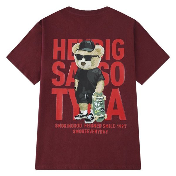 画像1: HEY BIG skateboard bear print Short Sleeve T-shirt　ユニセックス 男女兼用HEY BIGスケートボードベアプリント半袖Tシャツ (1)