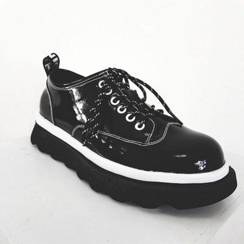 画像6: Men's leather  Lace up  British thick-soled all-match loafers   レザーレースアップ厚底 ローファー スニーカー (6)