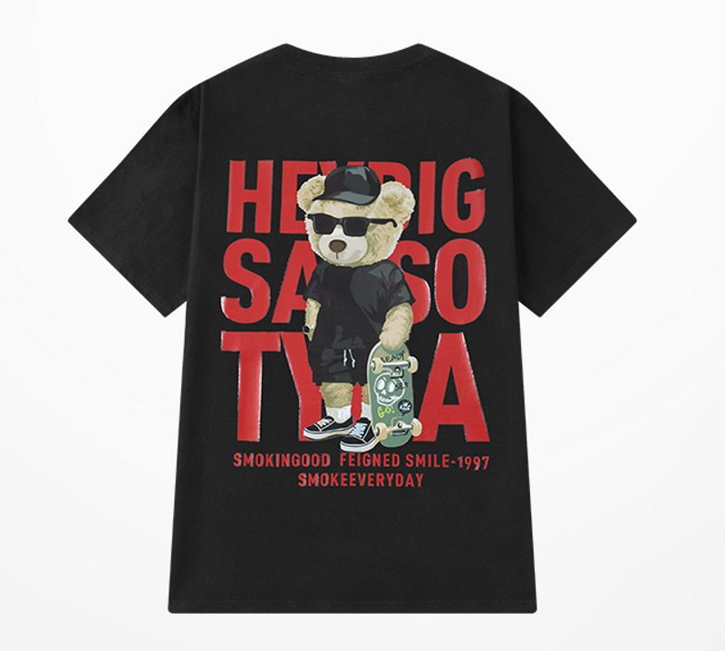 画像2: HEY BIG skateboard bear print Short Sleeve T-shirt ユニセックス 男女兼用HEY BIGスケートボードベアプリント半袖Tシャツ (2)