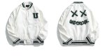 画像2: Loose Double cross Letter Embroideryembroidery BASEBALL JACKET baseball uniform jacket blouson  ユニセックス 男女兼用ダブルクロス バツレター刺繡スタジアムジャンパー スタジャン MA-1 ボンバー ジャケット ブルゾン (2)
