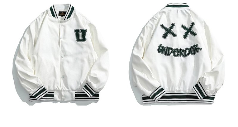 画像2: Loose Double cross Letter Embroideryembroidery BASEBALL JACKET baseball uniform jacket blouson  ユニセックス 男女兼用ダブルクロス バツレター刺繡スタジアムジャンパー スタジャン MA-1 ボンバー ジャケット ブルゾン (2)