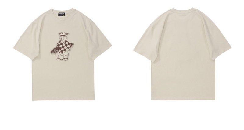 画像4: Damier Surfing Bear Print Tshirts  男女兼用  ダミエサーファーベア熊プリント 半袖 Tシャツ (4)