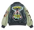 画像1: Sun motif leather jacket embroidery BASEBALL JACKET baseball uniform jacket blouson  ユニセックス 男女兼用太陽サン刺繍スタジアムジャンパー スタジャン MA-1 ボンバー ジャケット ブルゾン (1)