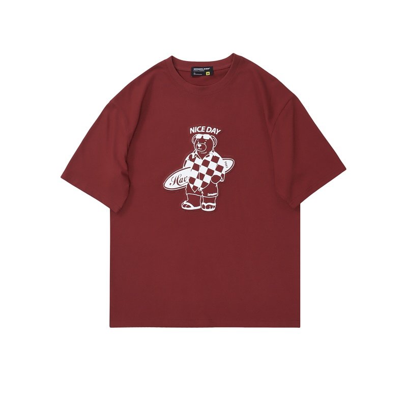 画像2: Damier Surfing Bear Print Tshirts  男女兼用  ダミエサーファーベア熊プリント 半袖 Tシャツ (2)