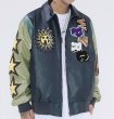 画像4: Sun motif leather jacket embroidery BASEBALL JACKET baseball uniform jacket blouson  ユニセックス 男女兼用太陽サン刺繍スタジアムジャンパー スタジャン MA-1 ボンバー ジャケット ブルゾン (4)