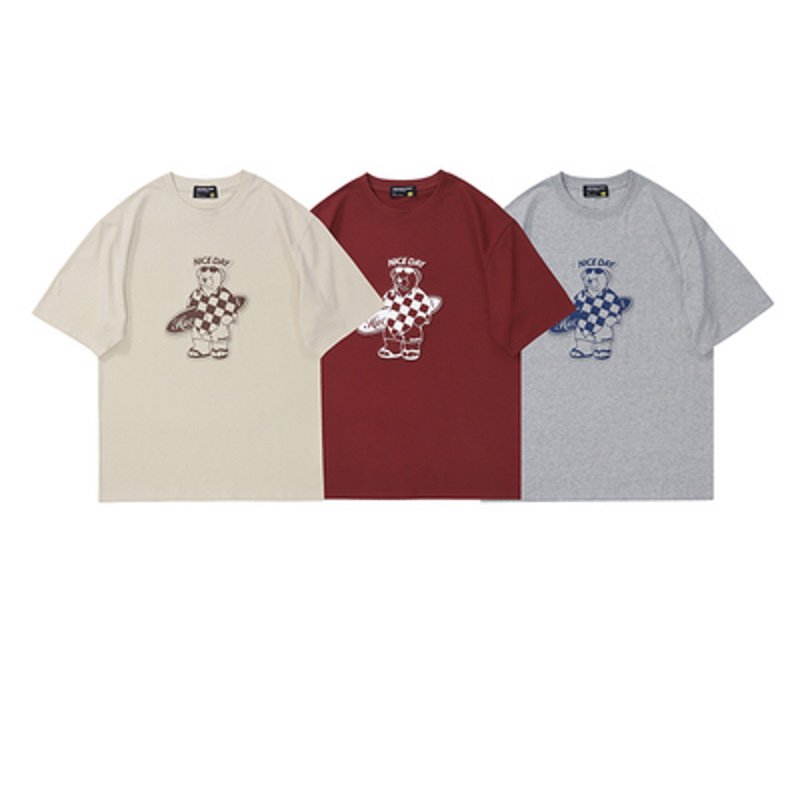 画像7: Damier Surfing Bear Print Tshirts  男女兼用  ダミエサーファーベア熊プリント 半袖 Tシャツ (7)