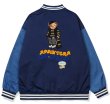 画像1: Border bearembroidery jacket embroidery BASEBALL JACKET baseball uniform jacket blouson  ユニセックス 男女兼用ボーダーベア熊スタジアムジャンパー スタジャン MA-1 ボンバー ジャケット ブルゾンウインドブレーカー (1)