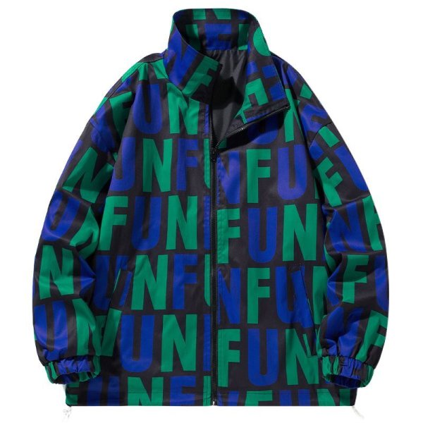 画像1: Letter print stand collar jacket windbreaker blouson  ユニセックス 男女兼用レタープリントスタンドカラージャケットウインドブレーカー (1)