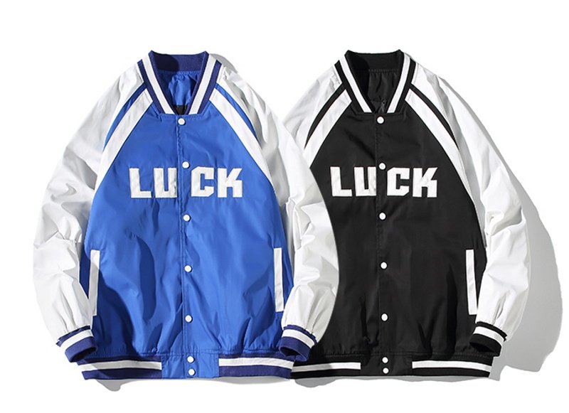 画像5: letter LUCK embroidery jacket embroidery BASEBALL JACKET baseball uniform jacket blouson  ユニセックス 男女兼用LUCKスタジアムジャンパー スタジャン MA-1 ボンバー ジャケット ブルゾンウインドブレーカー (5)