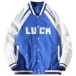 画像1: letter LUCK embroidery jacket embroidery BASEBALL JACKET baseball uniform jacket blouson  ユニセックス 男女兼用LUCKスタジアムジャンパー スタジャン MA-1 ボンバー ジャケット ブルゾンウインドブレーカー (1)