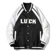 画像2: letter LUCK embroidery jacket embroidery BASEBALL JACKET baseball uniform jacket blouson  ユニセックス 男女兼用LUCKスタジアムジャンパー スタジャン MA-1 ボンバー ジャケット ブルゾンウインドブレーカー (2)