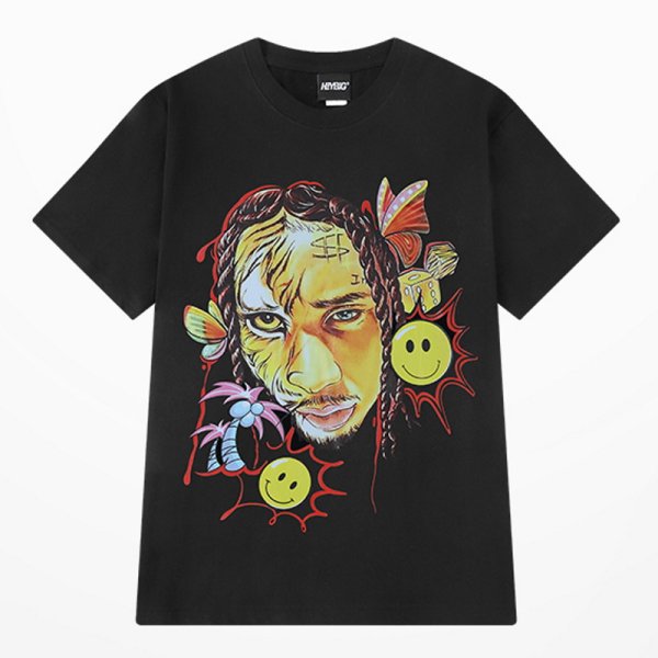 画像1: Smile & hip hop photo Print Tshirts 　男女兼用スマイル＆ヒップホップフォトプリント 半袖 Tシャツ (1)