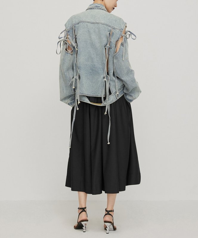 画像2: women's loose bow tie irregular hollow top Denim  G Jean jacket 　イレギュラー ボウタイデニムGジャン ジャケット (2)