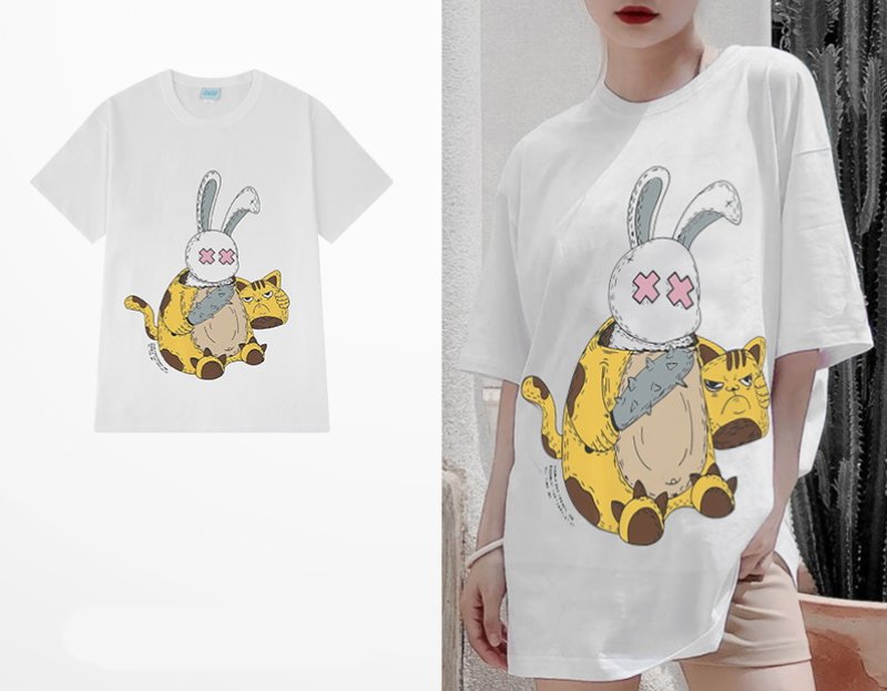 画像7: Transform from a rabbit to a tiger Print Tshirts  男女兼用  ラビット変身タイガープリント 半袖 Tシャツ (7)