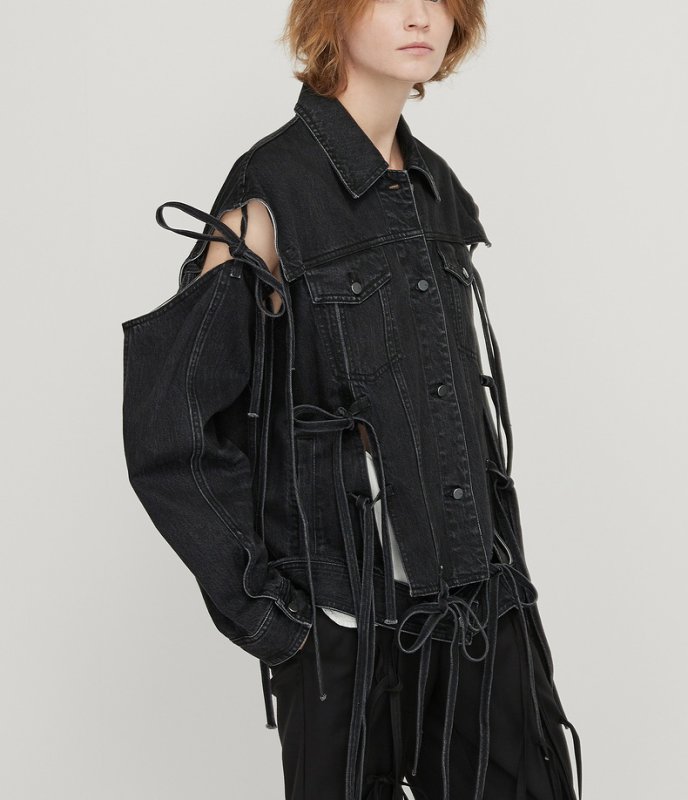 画像6: women's loose bow tie irregular hollow top Denim  G Jean jacket 　イレギュラー ボウタイデニムGジャン ジャケット (6)