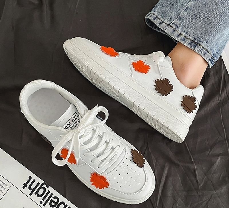 画像4: Leather lace-up flower motif Lace-up Sneakers フラワーモチーフポイントレザースニーカー レースアッープ スニーカー (4)