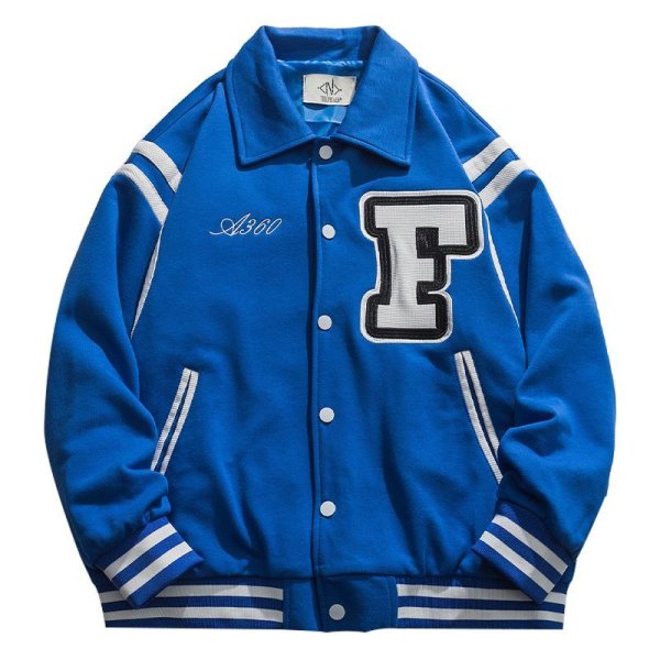 画像1: F logo emblem BASEBALL JACKET baseball uniform jacket blouson  ユニセックス 男女兼用Fロゴエンブレムスタジアムジャンパー スタジャン MA-1 ボンバー ジャケット ブルゾン (1)