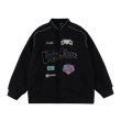 画像2: towel embroidered flocking letter jacket blouson  ユニセックス 男女兼用レター刺繍モーターバイクジャケットスタジアムジャンパー スタジャン MA-1 ボンバー ジャケット ブルゾン (2)