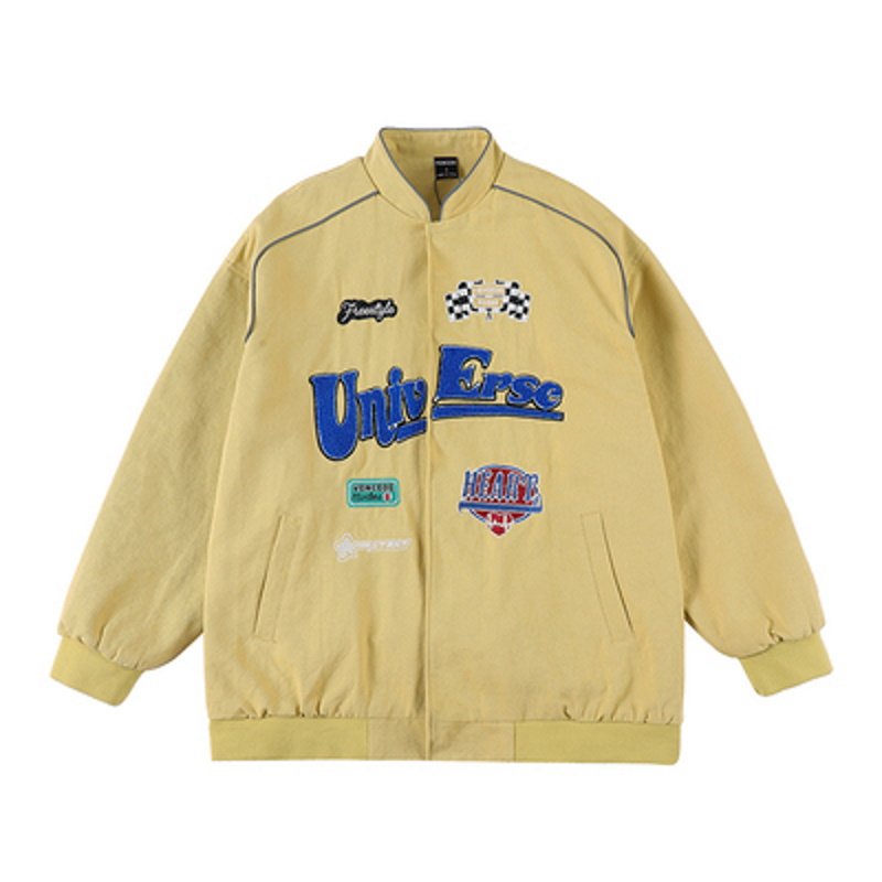 画像7: towel embroidered flocking letter jacket blouson  ユニセックス 男女兼用レター刺繍モーターバイクジャケットスタジアムジャンパー スタジャン MA-1 ボンバー ジャケット ブルゾン (7)
