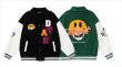 画像6: Alphabet logo & smile embroidery BASEBALL JACKET baseball uniform jacket blouson  ユニセックス 男女兼用アルファベットロゴ&スマイルエンブレムスタジアムジャンパー スタジャン MA-1 ボンバー ジャケット ブルゾン (6)